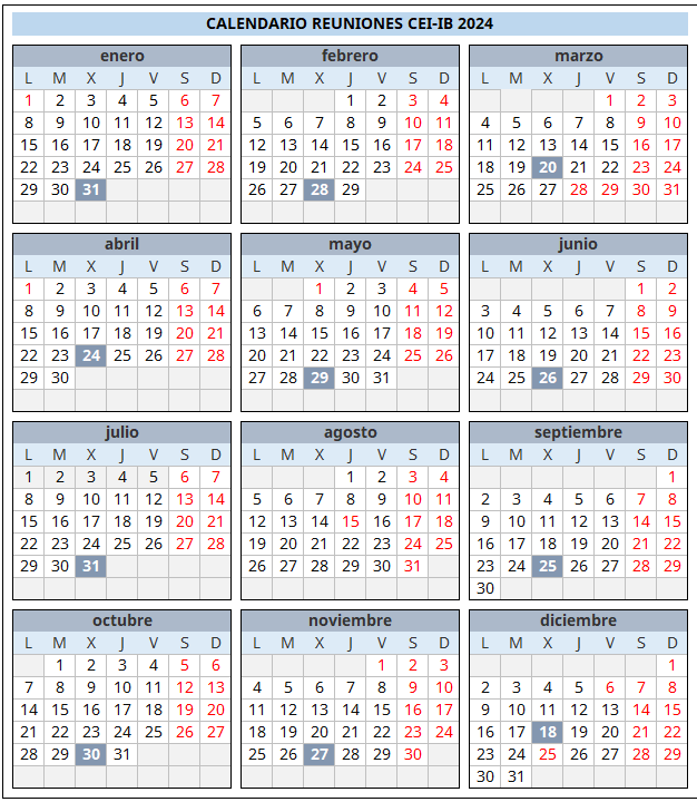 Calendario reuniones 2024