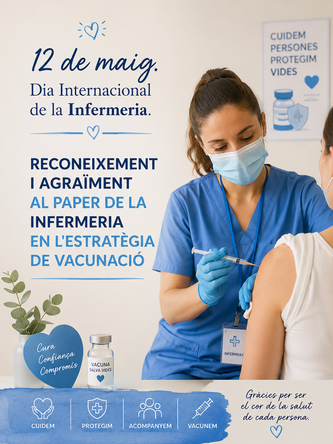 Imatge 12 de maig. Dia Internacional de la Infermeria. RECONEIXEMENT I AGRA&Iuml;MENT AL PAPER DE LA INFERMERIA EN L'ESTRAT&Egrave;GIA DE VACUNACI&Oacute;